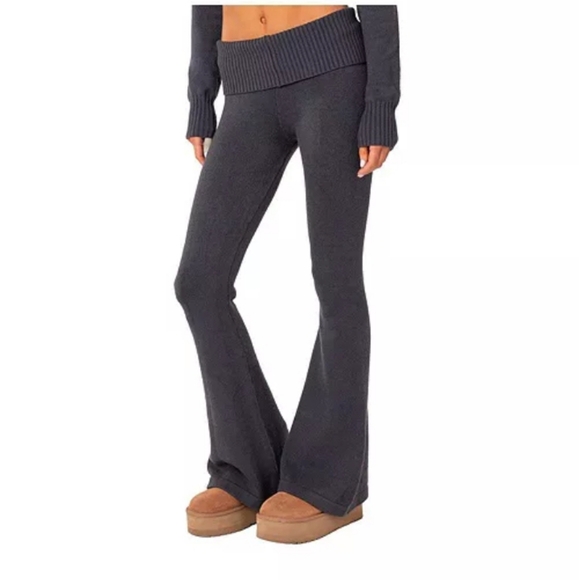 Edikted Dark Gray Flare Pants - Picture 2 of 6